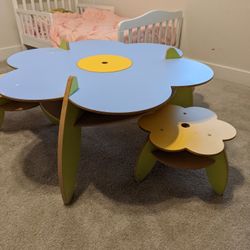 Cute Durable Flower Table And Three Stools