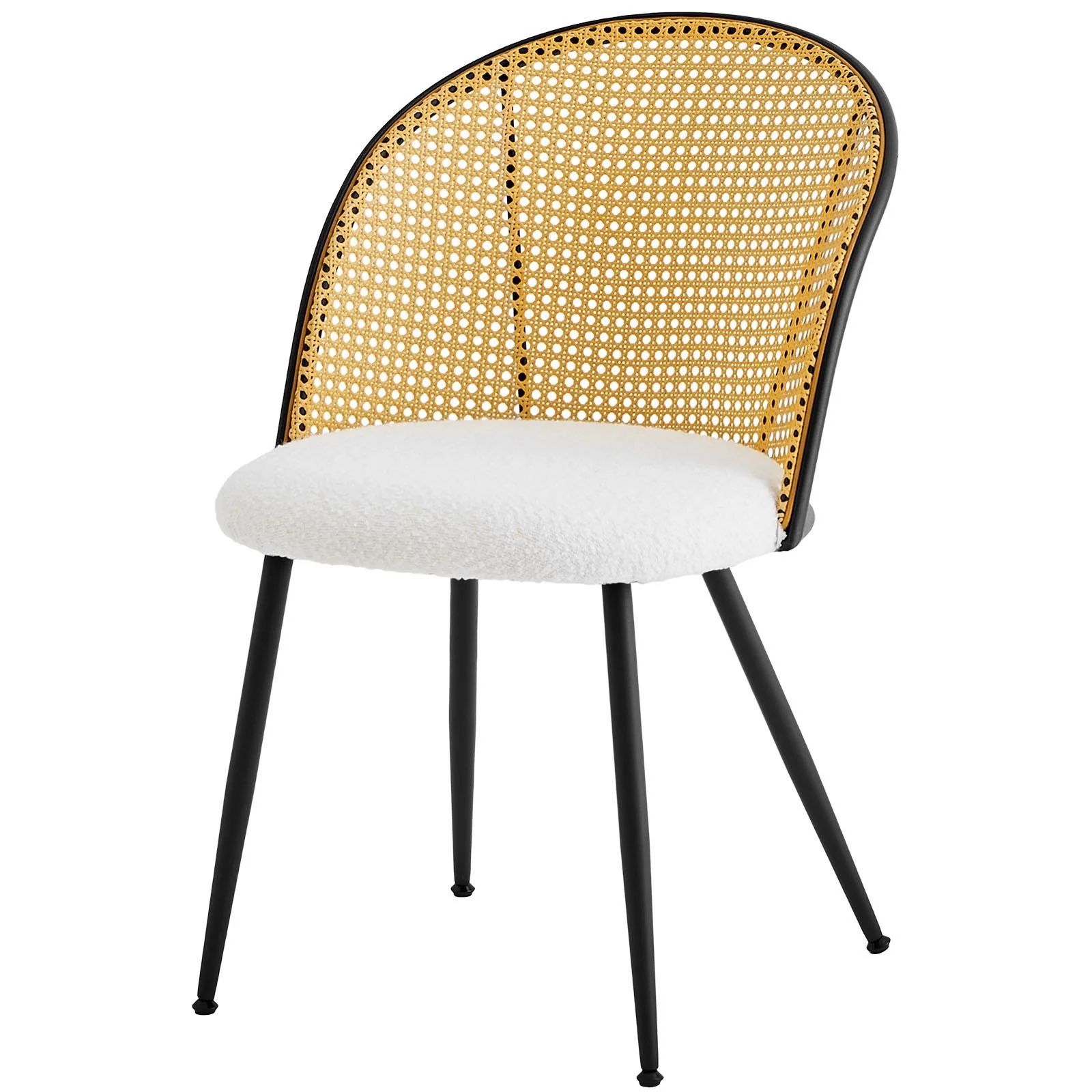 Modern Cane Back Dining Chair with White Upholstered Seat Set Of 4