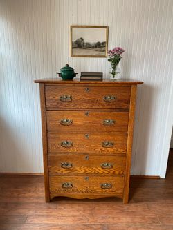 Antique Solid Oak Tallboy Dresser