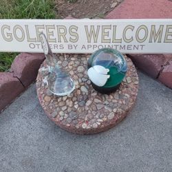 Glass Golf Club Head Sculpture & Golf Ball Paperweight w/Golf Sign ⛳️