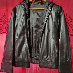 Woman's VERA PELLE Leather Jacket with Hood