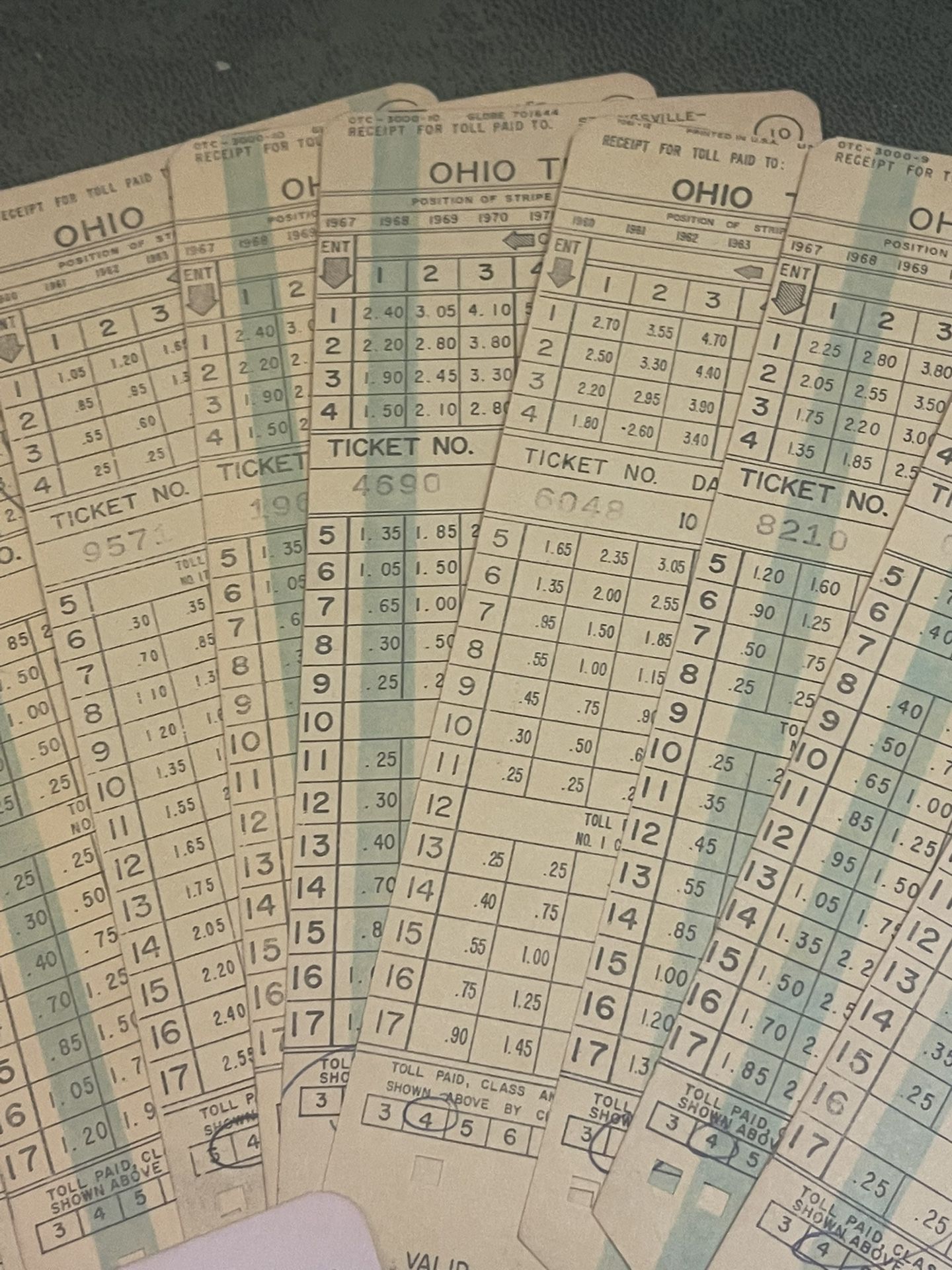 vintage Ohio turnpike toll receipts
