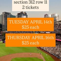 Tue 4/14 Thu 4/16 $25 EACH - PADRES BASEBALL