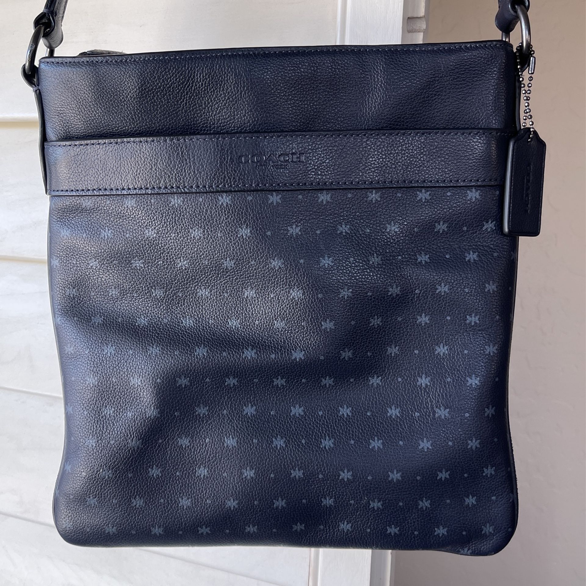 Coach Leather Crossbody Messenger Bag. Navy Blue