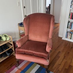 Free! Well Made, Comfortable Pink Wingback Chair *scratched up*
