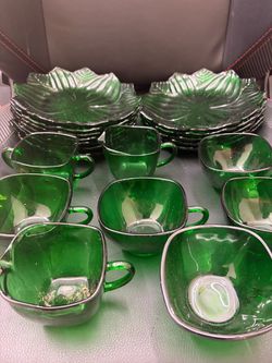 Vintage anchor hocking fire king depression green glass set
