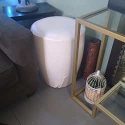 Two White Leather Large Stools 