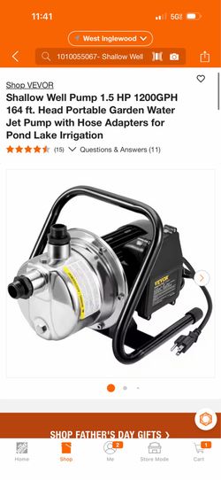 VEVOR Shallow Well Pump 1.5 HP 1200GPH 164 ft. Head Portable Garden Water Jet Pump with Hose Adapters for Pond Lake Irrigation