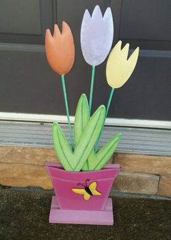 Decorative Metal Painted Orange, Purple, Yellow Spring Garden 🌷 Tulips