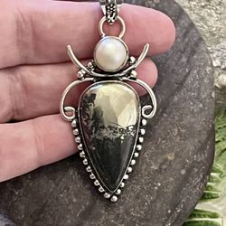 Apache Pyrite & Pearl Gemstone 2.5” Pendant