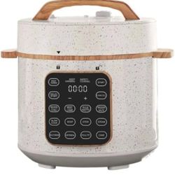 Pioneer Woman 6 Qt Pressure Cooker,Linen Speckle,Wood Grain, Blinking Display, Touch Control
