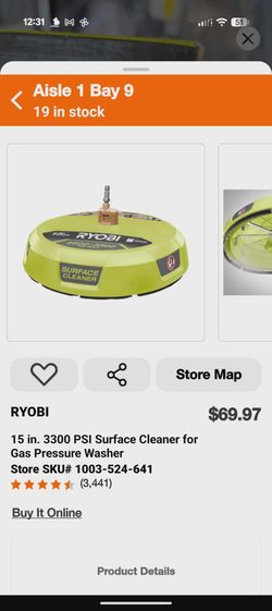 RYOBI 15 in. 3300 PSI Surface Cleaner for Gas Pressure Washer – Open Box