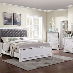 Brand New White & Grey 6pc King Size Bedroom Set