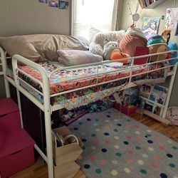 Junior Twin Metal Loft Bed w/storage steps