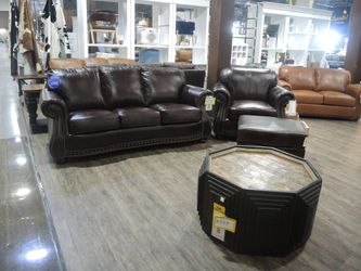Rocky Mountain Leather Rye Brown Genuine Leather Queen Sleeper Sofa - Roll Arms - Floor Sample Outlet