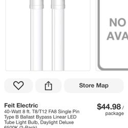Feit Electric 40-Watt 8 ft. T8/T12 FA8 Single Pin Type B Ballast Bypass Linear LED Tube Light Bulb, Daylight Deluxe 6500K (2-Pack) Store SKU# 1008-153