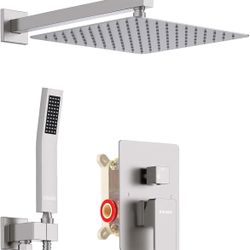 Shower System with High Pressure 12 Inch Rainfall Shower Head, Handheld Shower head and Shower Faucet Trim valve,