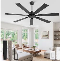 ZMISHIBO 60" Ceiling Fans No Light with Remote, Black Modern Ceiling Fan Without Light, Quiet Reversible DC Motor, 6 Speeds, 7 Blades Indoor/Outdoor C