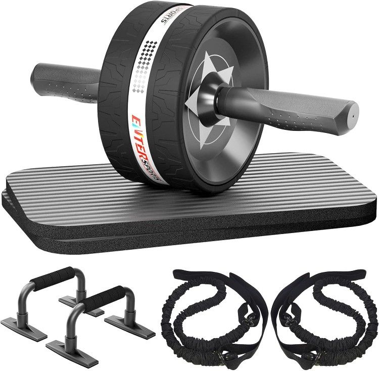 EnterSports Ab Rollers Wheel Kit, Exercise Wheel Core Strength Training Abdominal Roller Set with Push Up Bars, Resistance Bands, Knee Mat Home Gym