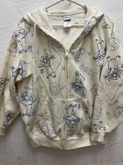 Disney Stitch Womens Full Zip Hoodie Sweatshirt Jacket Cream!