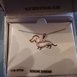 Dachshund Sterling Silver, 18 Karat Gold & Diamond Necklace 