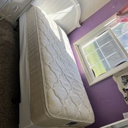 Twin Bed White Headboard, Frame, Box Spring & Mattress