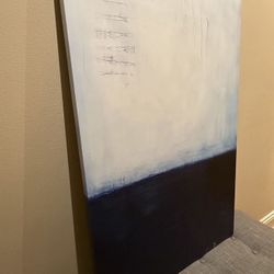 48x32 Abstract Horizon Art Navy & White Modern Wall Decor