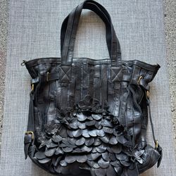 New Ameri Leather Shoulder Bag Handbag Floral Textured Black Patchwork Purse Long Strap Pouch Set