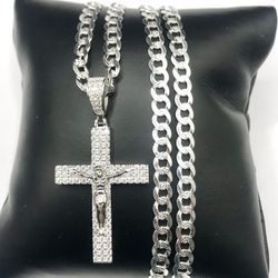 925 Sterling Silver 1.80CT MOISSANITE Crucifix Cross Pendant Men’s  Necklace 