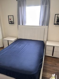 White Bed Frame and Night Stand - Full Size