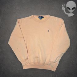 Vintage Polo Ralph Lauren Crewneck Sweatshirt Mens S Orange Pony Logo Fleece