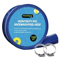 1 1/2 X 100FT POOL BACKWASH HOSE HEAVY DUTY PVC  WITH 2 CLAMPS 