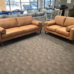 Camel Tan Brown Sofa Set 