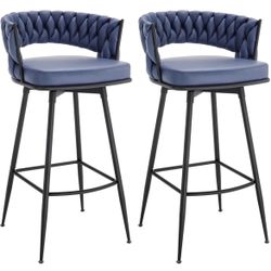 BV Bar Height Bar Stools Set of 2, 30 inch Seat Height Bar Stools, 180° Swivel Barstools with Woven Back and Footrest, Suede Fabric Counter Stools for