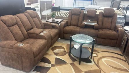 Ashley Wolfridge power reclining sofa loveseat set with charger - deal for display item