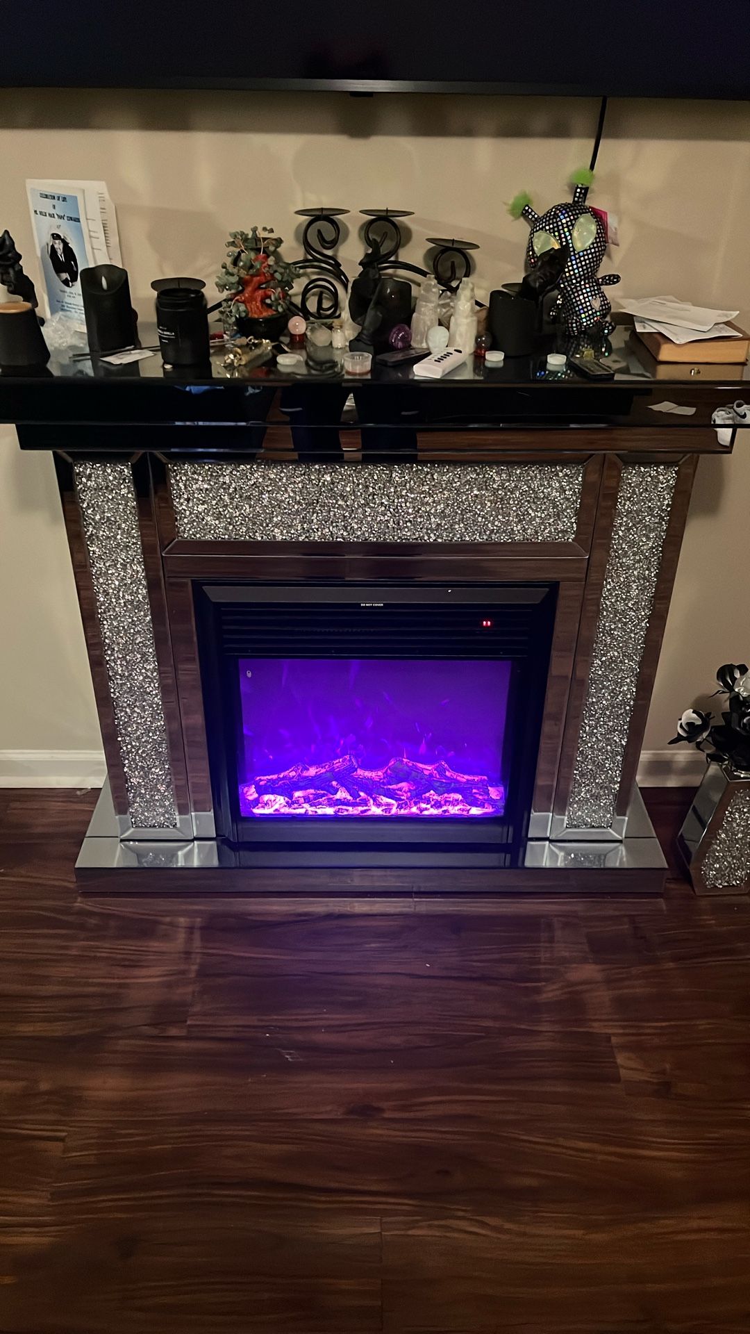 Mirrored LED electric Fireplace Tv Stand