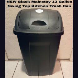NEW BLACK MAINSTAY 13 GALLON SWING TOP KITCHEN TRASH CAN

