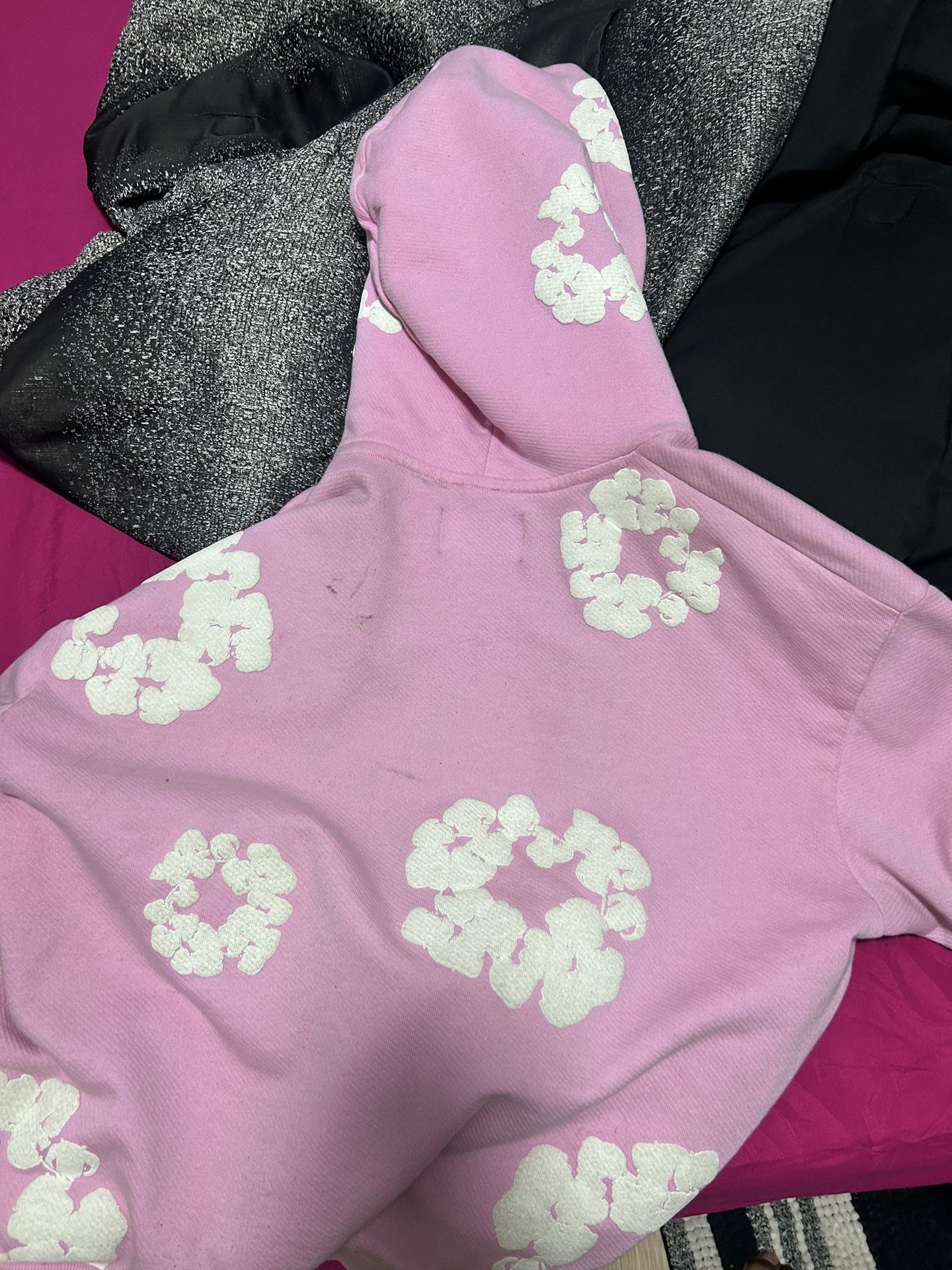 not1shop 24ss tears pullover ready pink cotton flower puff print hoodie