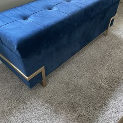 Velvet Blue Cushioned Ottoman / Storage Chest 