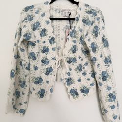 NWT knit floral tie cardigan 