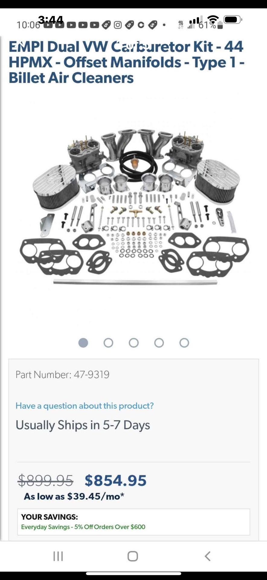 Empi Deluxe 44 HPMX Dual Carburador Type 1