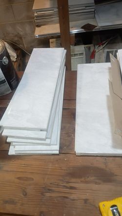 White with grey marble look tiles