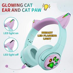 brand new Kids Bluetooth Headphones, Robot Cat Ear Headphones with LED Light, Boom Mic&Built-in Mic for Calls, 85dB Volume Limited Kids