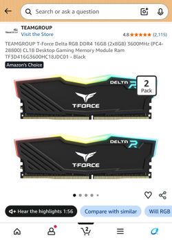 TEAMGROUP T-Force Delta RGB DDR4 32GB (4x8GB) 3600MHz (PC4-28800)
