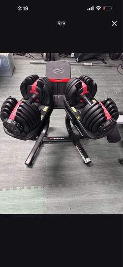 Bowflex dumbells with stand & bench