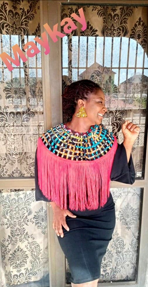 African Print Cape Necklaces With Fringes Down