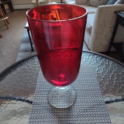 ($15) New Cherry Red Glass Vase Or Candle Holder