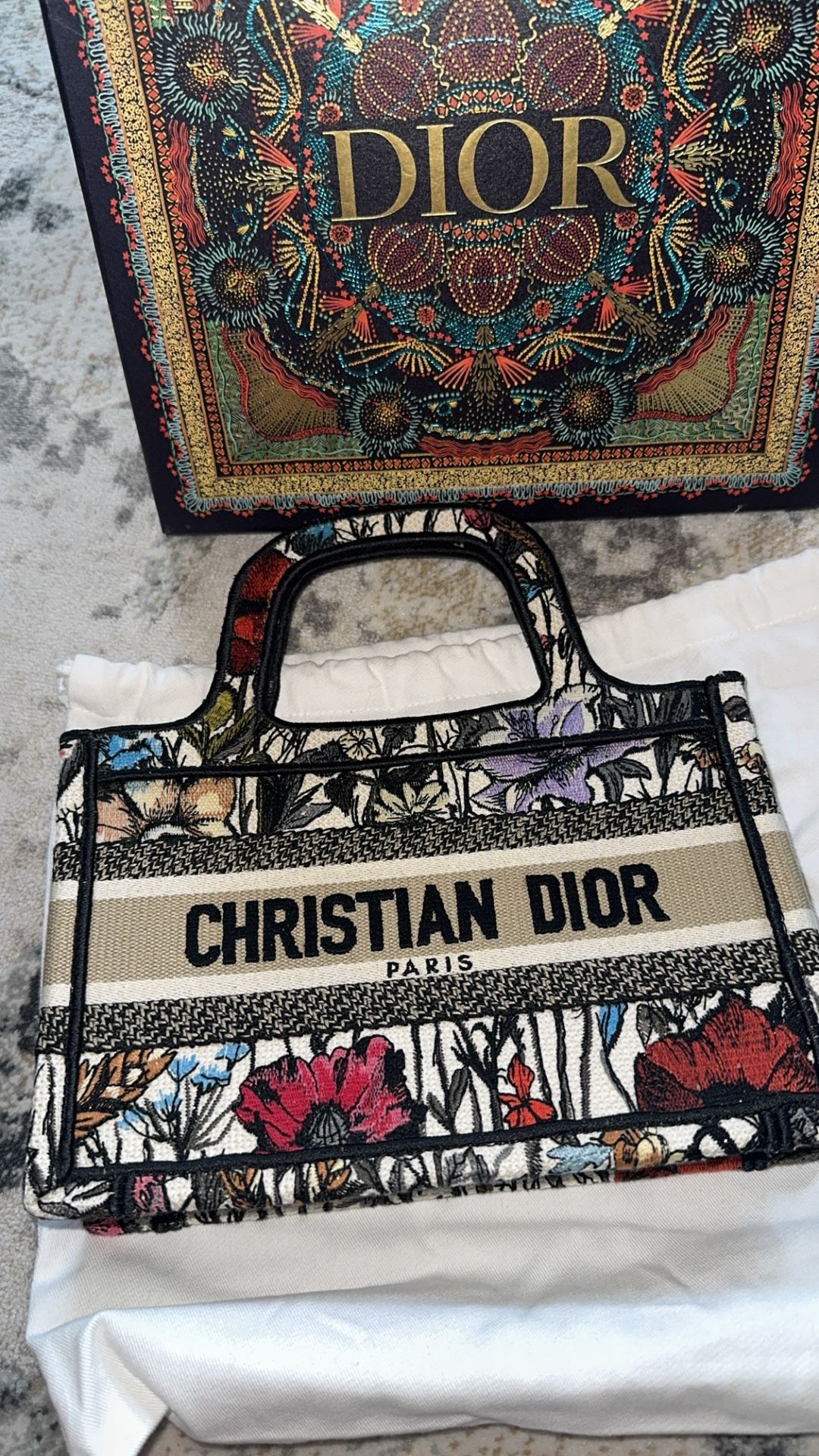 Christian Dior Book Tote Mini Handbag Bag Jacquard Canvas Millefleurs
