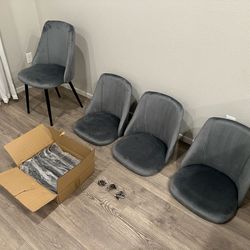 4 Gray Velvet Dining Chairs_Brand New Unassembled