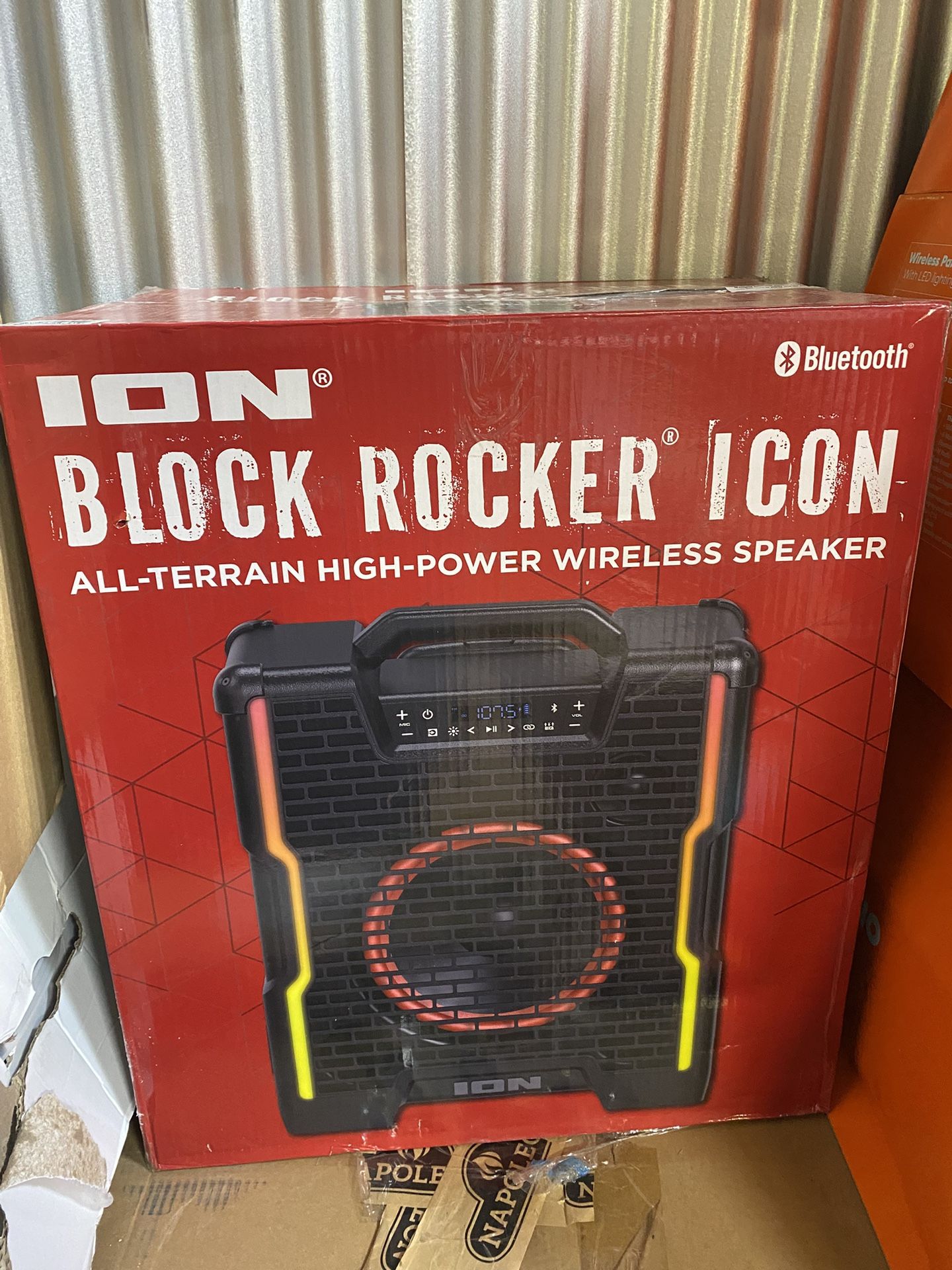 ION Block Rocker Icon All-Terrain Portable Bluetooth Speaker with Lights, FM Radio, and Stereo-Link, BLCKRCKRICONXUS